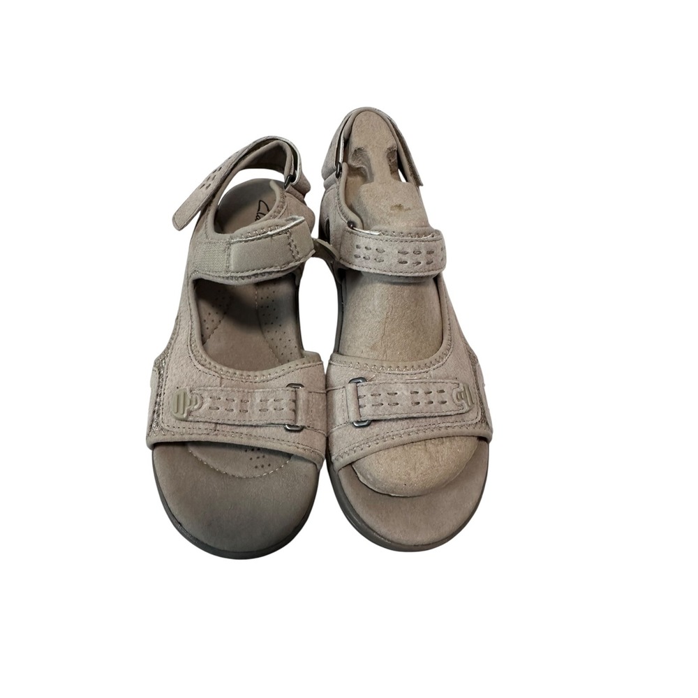 Clarks Walking‎ Sandals Womens 9.5 Taupe Good Triple Strap Adjustable Comfort